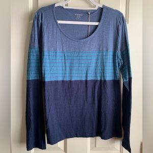 Toad&Co Stripe Out Panel Tee Long Sleeve Deep Nancy Large NWT